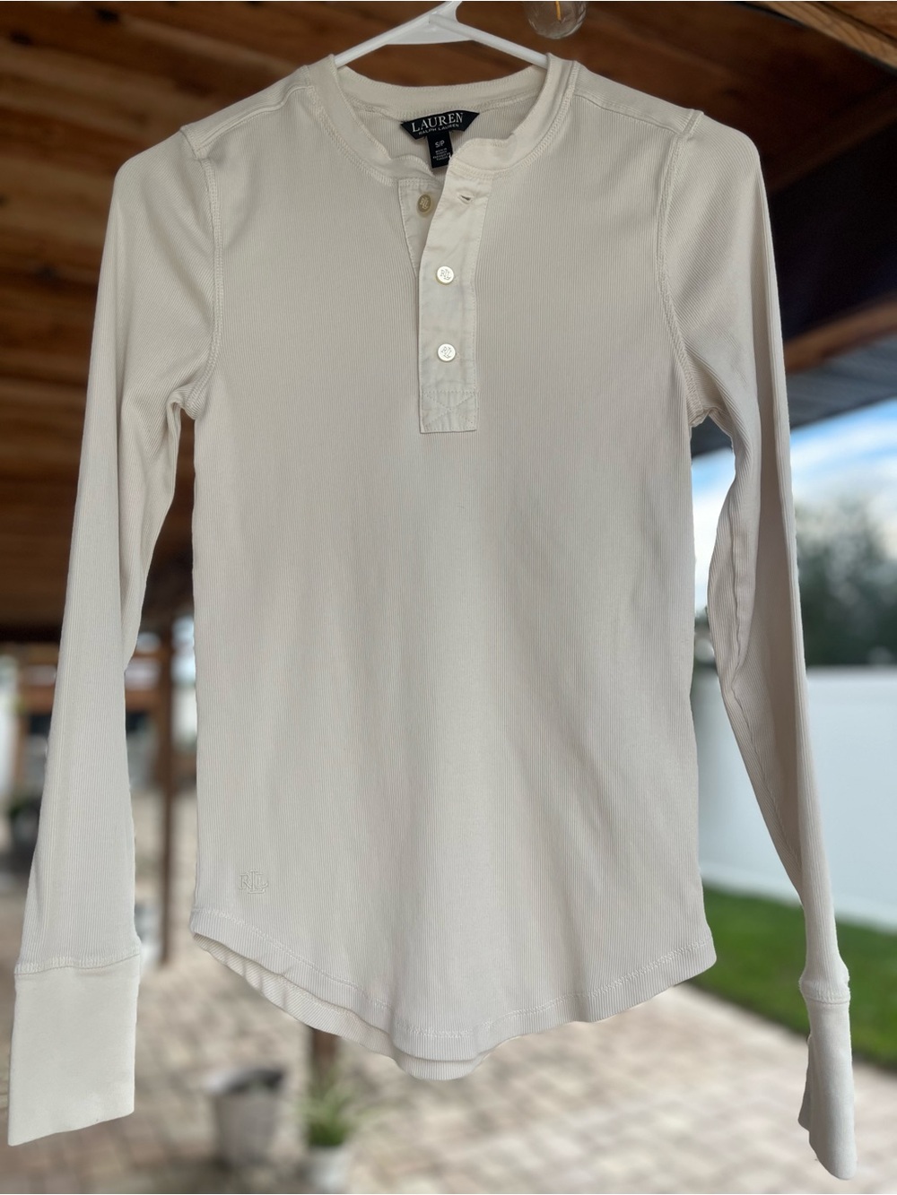 Ralph Lauren Cream Long Sleeve Henley Tee
